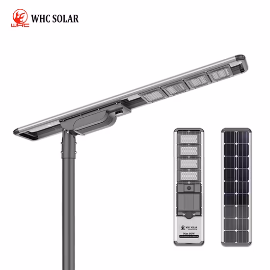 Farola solar todo en uno de aluminio OEM 30W 40W 50W 60W 80W 100W Luz de calle LED pública integrada Luz de jardín con sensor de movimiento Descuento para iluminación vial